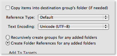 XCode Import File Options