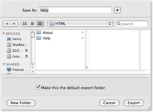 RapidWeaver Export Panel